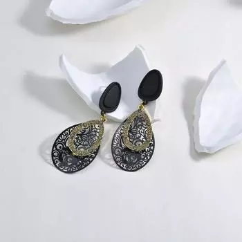 Серьги в стиле ретро с черными полыми гравированными бриллиантами, Annual Temperament, усовершенствованные атмосферные серьги, преувеличенные серьги.