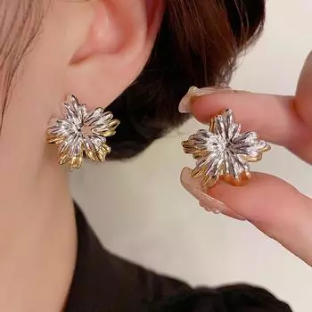 Серьги в стиле ретро с цветком для женщин, съемные металлические серьги-гвоздики золотого и серебряного цвета, изысканные ювелирные изделия, женские аксессуары