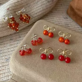 Серьги в стиле ретро с французской вишней: Милый праздничный красный дизайн для женщин с серебряными иглами
