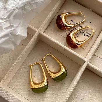 Серьги в стиле ретро с гальваническим покрытием из золота и геометрической формы: Универсальный стиль моды в Гонконге RF013 зелёный