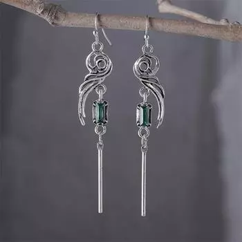 Серьги в стиле ретро с геометрическим градиентом из сине-зеленого циркония и полым металлом для женщин pair серебряный