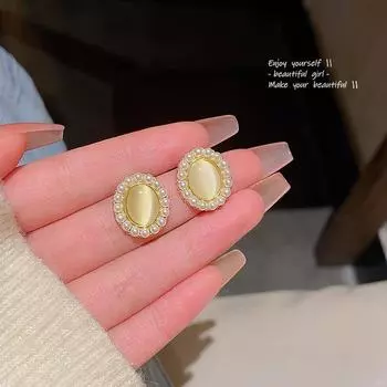 Серьги в стиле ретро с кошачьим глазом и жемчугом из серебра 925 пробы для модного, универсального стиля A1207 золотой