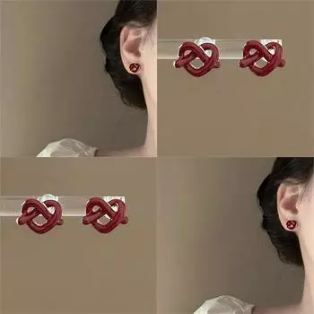 Серьги в стиле ретро с красным сердцем, якорем и каплями масла Heart Knotted Earrings красный