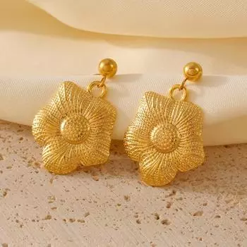 Серьги в стиле ретро с подсолнухами, французский стиль, модный дизайн, титановая сталь, покрытая 18-каратным настоящим золотом, ювелирные изделия для ушей