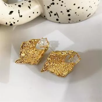 Серьги в стиле ретро с преувеличенной неправильной текстурой из оловянной фольги