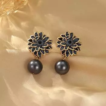 Серьги в стиле ретро с таитянским жемчугом, женские, нишевые, модные, легкие, роскошные, уникальные серьги, высококачественные серьги-гвоздики с цветком 18K