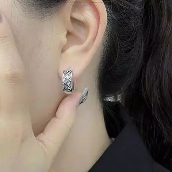 Серьги в стиле ретро с узором из состаренной травы Тан, персонализированные серьги в стиле хип-хоп, модные серьги для мужчин и женщин
