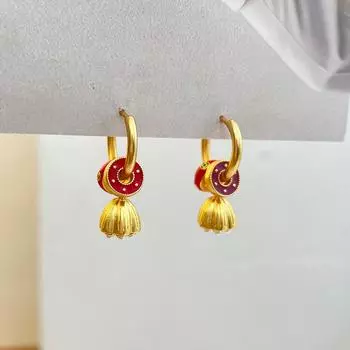 Серьги в стиле ретро, серьги с капающим масляным душем, ниша, простая личность, модный темперамент, антикварные серьги, серьги в китайском стиле, счастливые серьги золотой