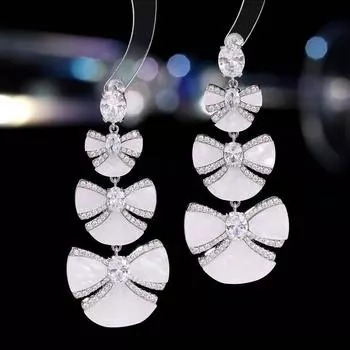 Серьги в стиле ретро высокого класса, обувь, преувеличенная атмосфера, веерообразный дизайн лепестков, длинные серьги розовый