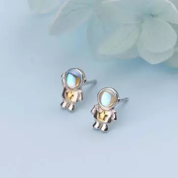Серьги в виде астронавта, асимметричный дизайн, синие лунные камни, парные серьги