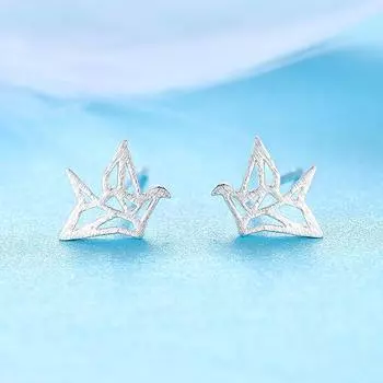 Серьги в виде бумажного журавлика, женственная мода, полые простые матовые серьги, минималистский тренд, корейский выпуск, нишевый дизайн, аксессуары