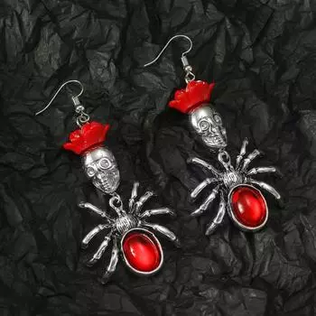 Серьги в виде черепа на Хэллоуин, серьги-пауки со стразами, серьги-гвоздики в виде тыквы на День всех святых Style H