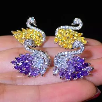 Серьги в виде цветного лебедя, розовые, градиентные, простые, циркониевые, серьги, дикие, украшения для ушей для женщин, подарки для девушек ARI 1 Pair Earrings жёлтый