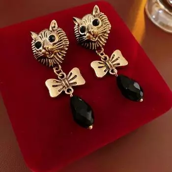 Серьги в виде головы льва, серьги-бантики, ретро-серьги золотой