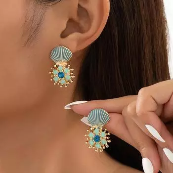 Серьги в виде голубых гребешков, серьги-ракушки в виде пляжного отдыха на море, блестящие женские серьги-игрушки 3.2*2cm синий