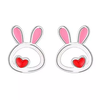 Серьги в виде кролика красного и розового цвета, милые, с сердечком для девочки, с милым ветром, модные серьги в виде кролика в виде сердца, маленькие, универсальные, ювелирные изделия