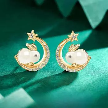Серьги в виде кролика со звездой и луной, легкие, роскошные, нишевые, простые серьги в стиле «кролик»