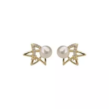 Серьги в виде пятиконечной звезды с темпераментным коротким стилем универсальные французские ретро-серьги с жемчугом