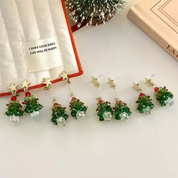 Серьги в виде рождественской елки для женщин, сверкающие серьги из бисера, украшения для девочек на год, подарки