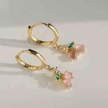 Серьги в виде розовой вишни, милые серьги, симпатичные серьги-гвоздики, новый стиль