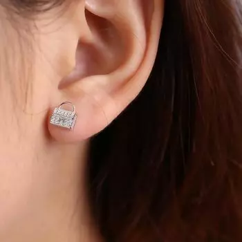 Серьги в виде сумочки с бриллиантами и буквами, легкие, роскошные, женские, маленькие и изысканные, новые серьги