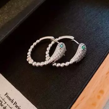 Серьги в виде змеи, классные стильные серьги серебряный