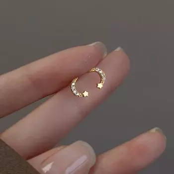 Серьги в виде звезды и луны, женские, иностранные, асимметричные, простые, маленькие, мини-серьги в виде звезды и луны, летние серьги
