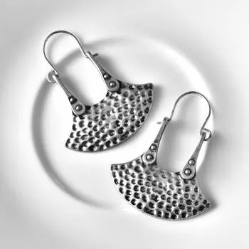 Серьги-веера из старинного серебра и бронзы в стиле ретро-этнического стиля