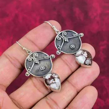 Серьги Wild Horse, драгоценные камни, серьги ручной работы из цельного серебра 925 пробы, ювелирные изделия последнего дизайна 2.24 Inches белый