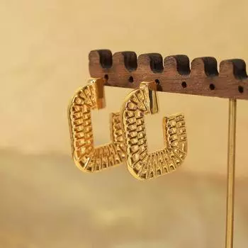 Серьги Wind Design Sense Light Luxury, женские геометрические серьги с простой текстурой из титановой стали и покрытием из 18-каратного золота