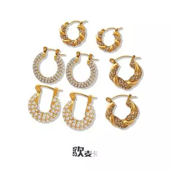 Серьги Wind Design Sense Light Luxury Twist, ретро-серьги-гвоздики из золота и циркония, U-образные модные и экологически чистые серьги из титановой стали