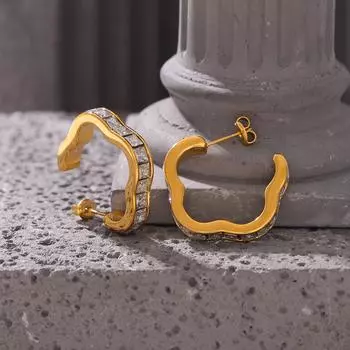 Серьги Wind New Flower с геометрическим кружевом и цирконами, позолоченные серьги из нержавеющей стали, темперамент