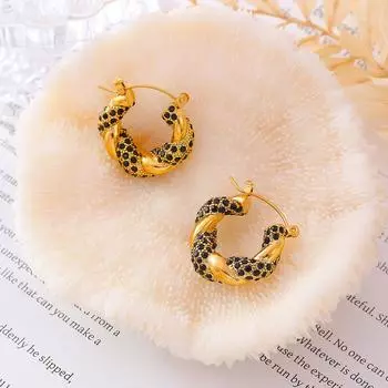 Серьги Wind New с инкрустацией из белых, зеленых и черных бриллиантов витой формы, индивидуальный дизайн, титановая сталь, покрытие из 18-каратного настоящего золота для женщин