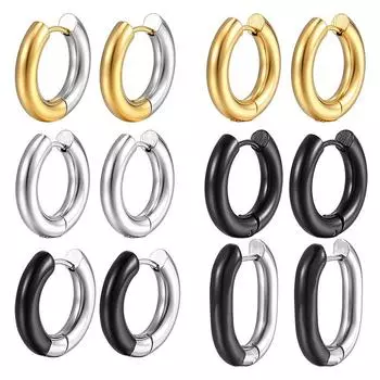 Серьги Wind Premium Black Gold Plated из нержавеющей стали 18 карат с пряжкой геометрической формы и круглыми гранями из титановой стали