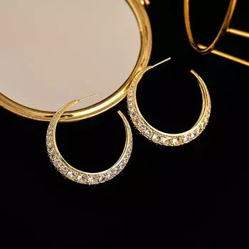 Серьги Wind Серьги Temperament Light Luxury Серьги Exaggerated C-образной формы Большие круглые серьги 14k