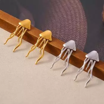 Серьги Wind Simple Temperament Trendy из титановой стали с покрытием из настоящего золота 18 карат с бахромой в виде медузы, женственные серьги