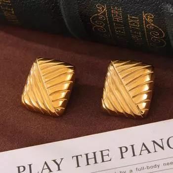 Серьги Wind Titanium Steel с покрытием из 18-каратного золота в полоску, простой нишевый дизайн, модные и не выцветающие серьги