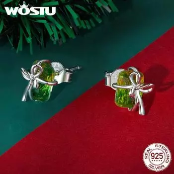 Серьги WOSTU из стерлингового серебра 925 пробы в рождественской подарочной коробке для женщин, рождественские ювелирные изделия, подарок