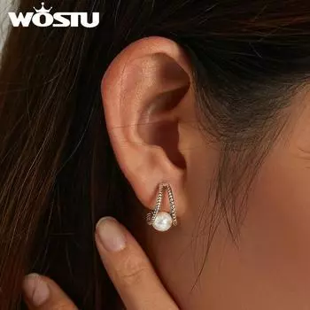 Серьги WOSTU из стерлингового серебра 925 пробы с простыми геометрическими бусинами и ракушками для женщин, ювелирные изделия