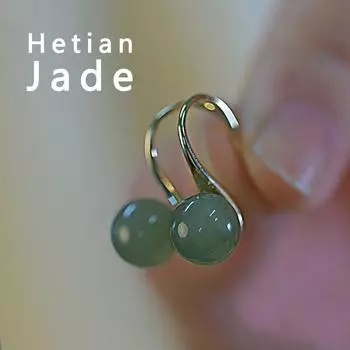 Серьги высокого качества из натурального нефрита в стиле ретро для женщин золотой