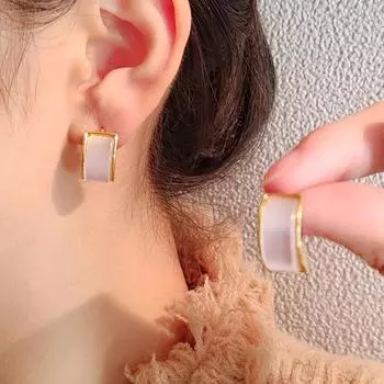 Серьги высшего качества 925 пробы, темпераментные геометрические квадратные серьги с опалом для женщин, изысканные, простые и универсальные серьги.