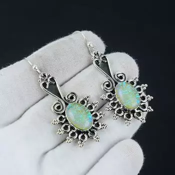 Серьги высшего качества с желтым тройным опалом, серьги с овальными камнями, серьги из стерлингового серебра 925 пробы, серьги с камнями, женские серьги в подарок 2.36 жёлтый