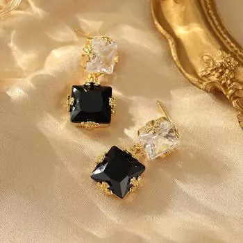 Серьги Xiaoxiangfeng с черно-белыми цирконами, нишевый дизайн, изысканный стиль, легкая роскошь, персонализированные серьги для темпераментных женщин 18K