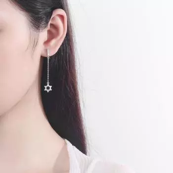 Серьги XINGX из стерлингового серебра 925 пробы, женские серьги с шестиконечной звездой и длинной бахромой, корейские модные аксессуары, темперамент, дикий 925