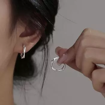 Серьги-закрутки из чистого серебра S999, женские, нишевые, простые, браслеты, серьги-кольца из стерлингового серебра, серьги-клипсы