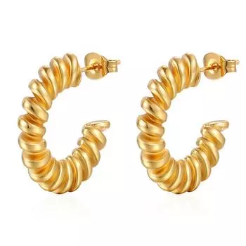 Серьги-закрутки из титановой стали с позолотой, в стиле ретро, простые и универсальные, персонализированные золотой