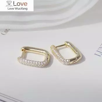 Серьги-замки с квадратным креплением, простого дизайна, 14 карат, настоящее золото, изысканные женские серьги с инкрустацией из меди и циркония, ювелирные изделия