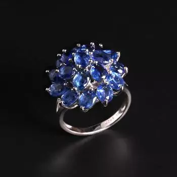 Серьги-застежки из натурального синего кианита S925 silvert с цветочным дизайном, изящные ювелирные украшения для женщин, вечеринок, банкетов, подарков US RING SIZE:6# синий