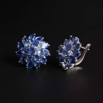 Серьги-застежки из натурального синего кианита с цветочным узором, серебряные ювелирные изделия S925 пробы для женщин, вечеринок, банкетов, подарков M синий