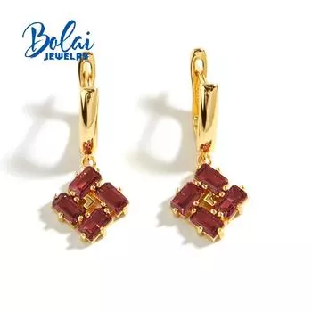 Серьги-застежки из стерлингового серебра 925 пробы с натуральным драгоценным камнем красного граната, изысканные украшения для девочек, повседневная одежда, хороший подарок, ювелирные изделия Bolai M красный